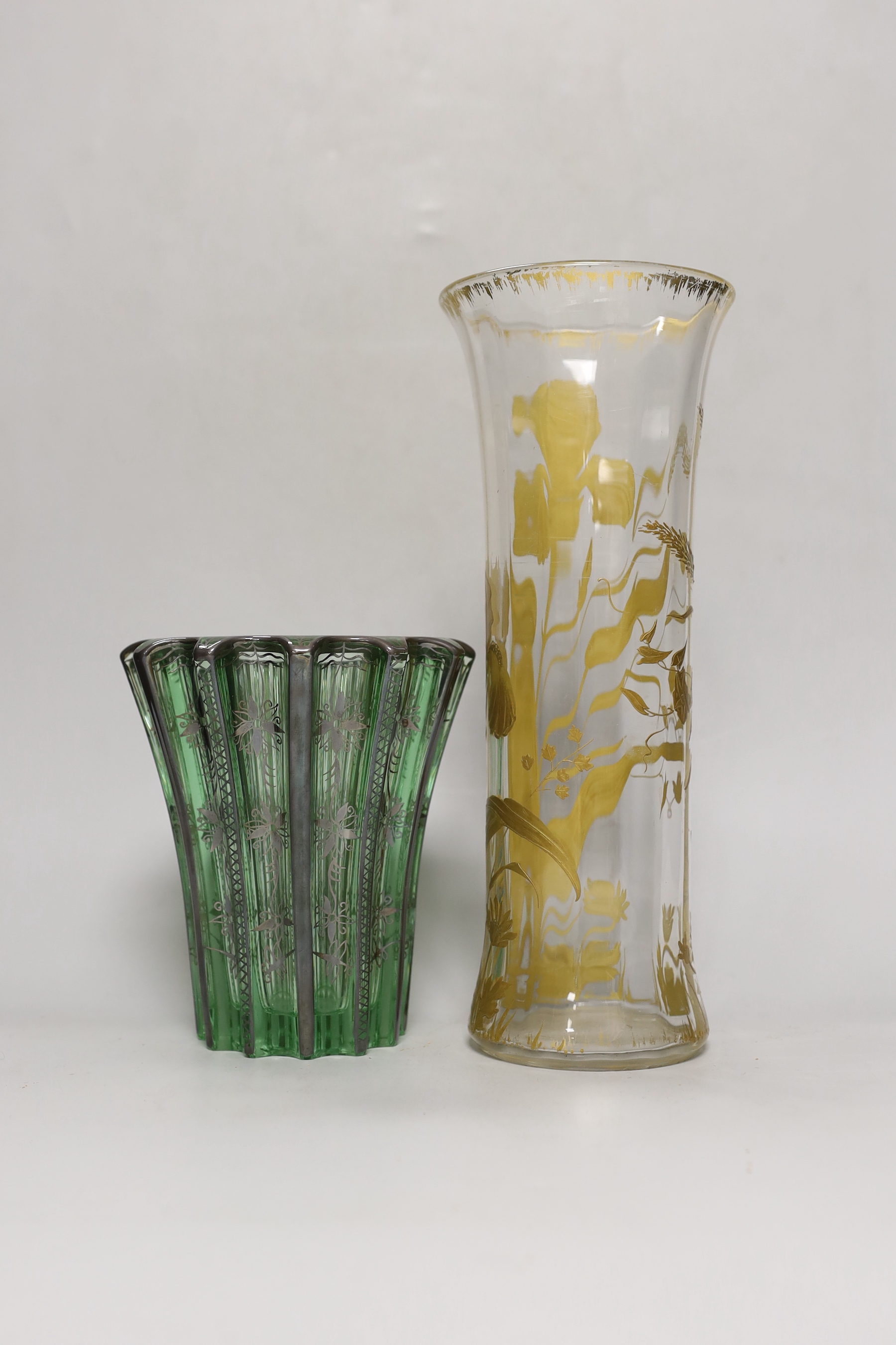 Two French glass vases, one gilded, the other silvered, latter signed P D’avesn, 16cm